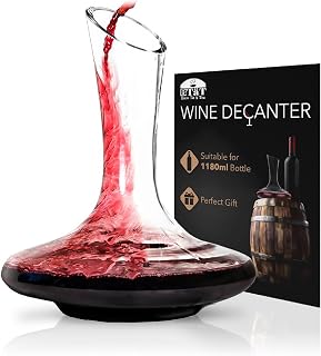 Brew to a Tea 40oz Lead-Free Crystal Wine Decanter with Stopper - Perfect Size for Aerating Single Bottles