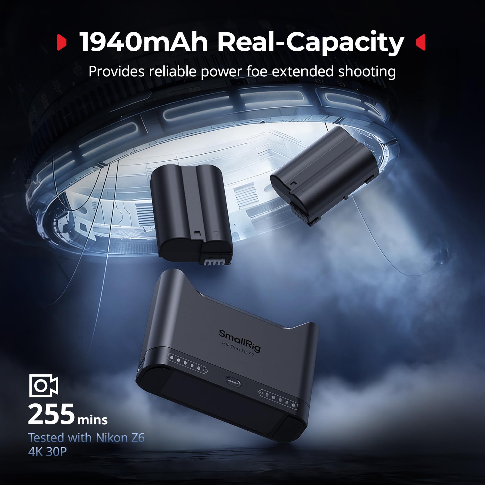 SMALLRIG Zestaw akumulatorów EN-EL15c do Nikon, ładowarka dwugniazdowa 22,5 W, akumulatory 1940 mAh, w pełni kompatybilny z do Nikon ZR, Z6III, Zf, Z8, Z7II, Z7, Z6II, Z6, D850, D810, D780, D750-5486