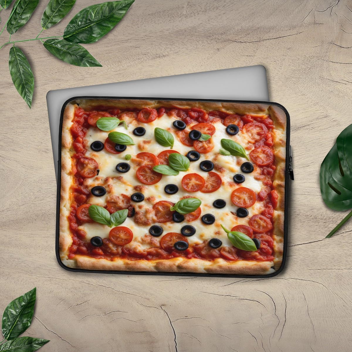 Protective Case Cover Bag for iPad (Regular, Air, Pro 9, 10, 11, 12, 13 inches) Cute Novelty Funny Sicilian Pizza Pie Foodie Food Lover Basil Black Olives and Tomatoes Design Zippered Sleeve image 3