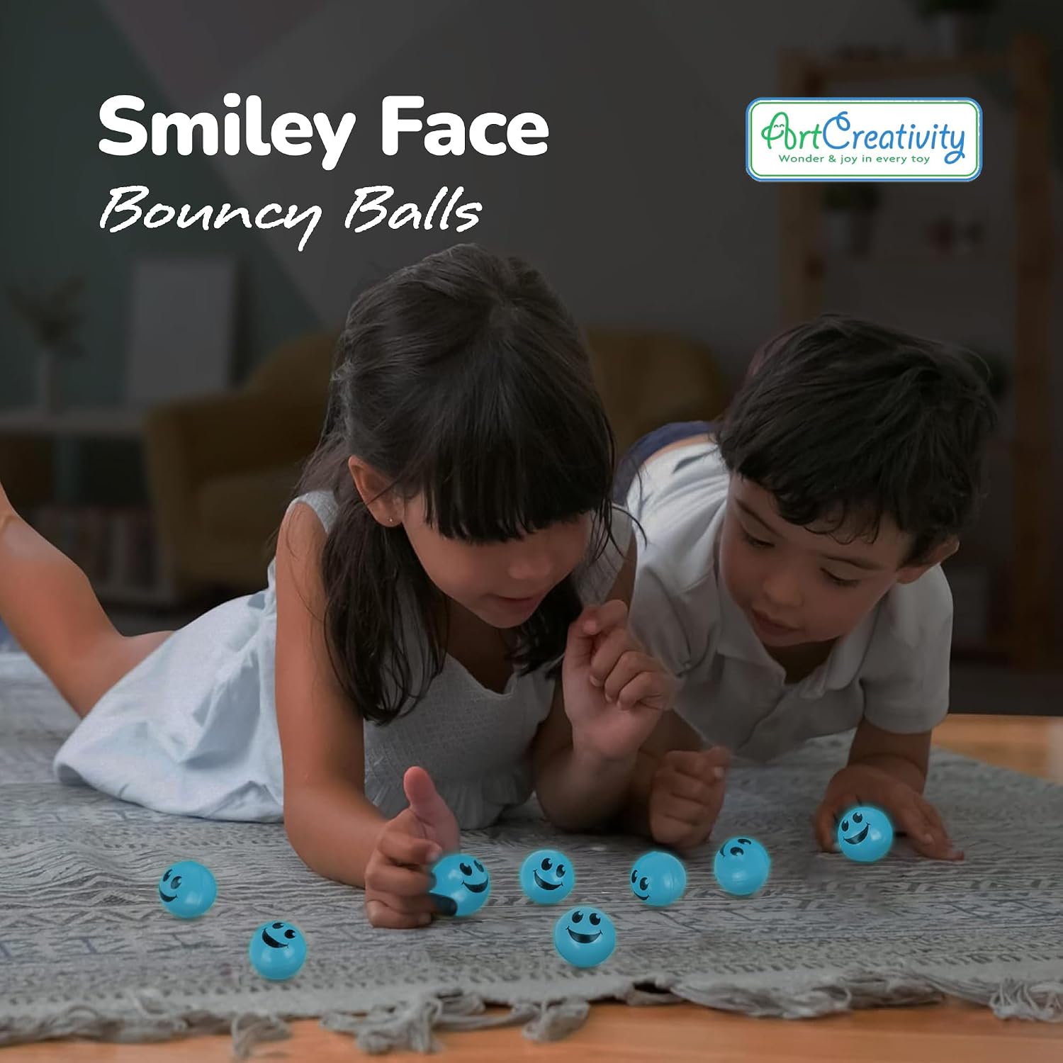 ArtCreativity Glow in the Dark Light Blue Smiley Face Bouncing Balls - Bulk Pack of 36 - 1 Inch High Bounce Bouncy Balls for Kids, Glowing Party Favors and Goodie Bag Fillers for Boys and Girls image 2