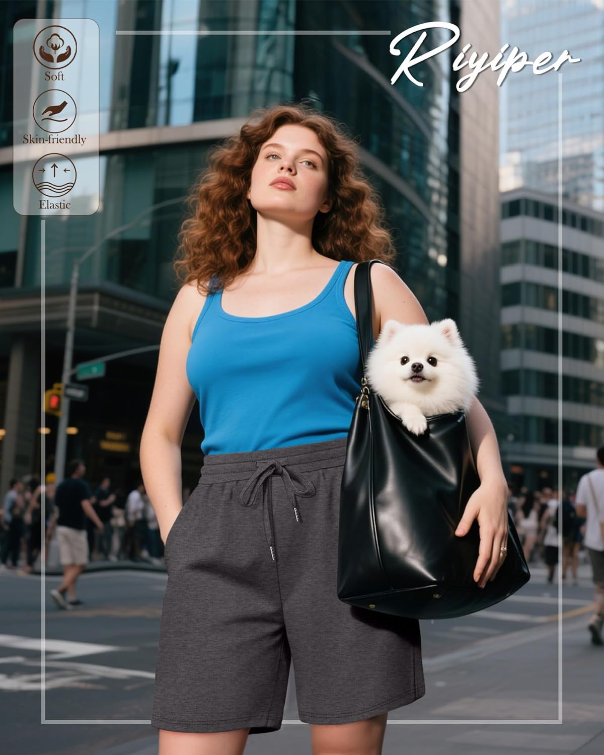 Riyiper 3 Pack Women's Plus Size Shorts Drawstring Bermuda Shorts Casual Wide Leg Knee Length Shorts with Pockets