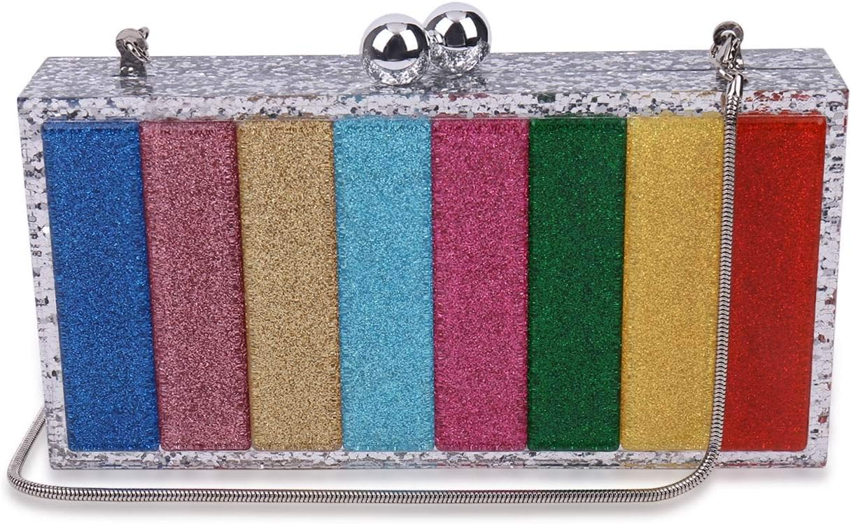 Women Acrylic Clutch Purses For Women with Chain Strap Striped Desiger