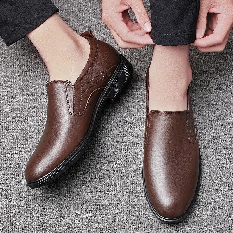 Men's Leather Dress Shoes Office Wear Round Toe Slip-on Fashion Low Top Oxfords2