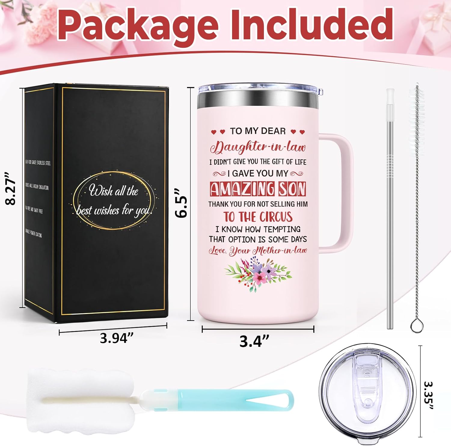 Lifecapido Daughter In Law Gifts from Mother In Law, 20oz Insulated Coffee Mug, Christmas Gifts for Daughter In Law, Rose Quartz - Image 7