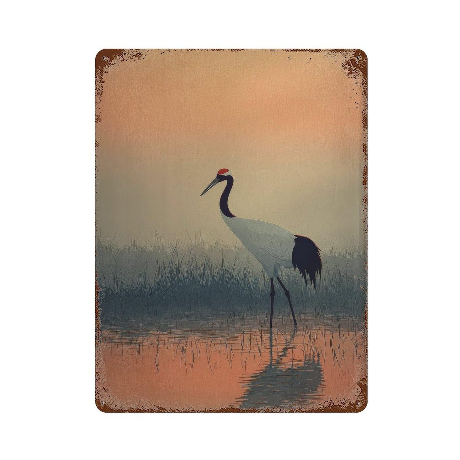 xiaoxiaoshen Crane Bird. Minimalist Japanese Serene Nature Wall Decor Art Metal Tin Poster Modern Home Decor Art Home Bar Shop Decorations Vintage Sign 40x30cm