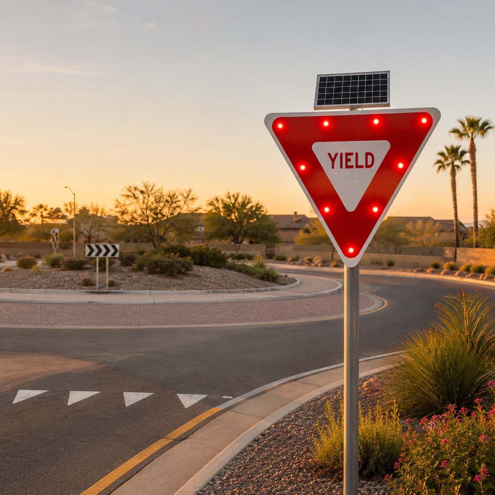 QFGain Flashing YIELD Sign Solar Powered, 28" Rustproof Aluminum Pedestrian Crossing Sign, 0.5 Mile Visibility, 2 Modes for School Zone & Traffic Control