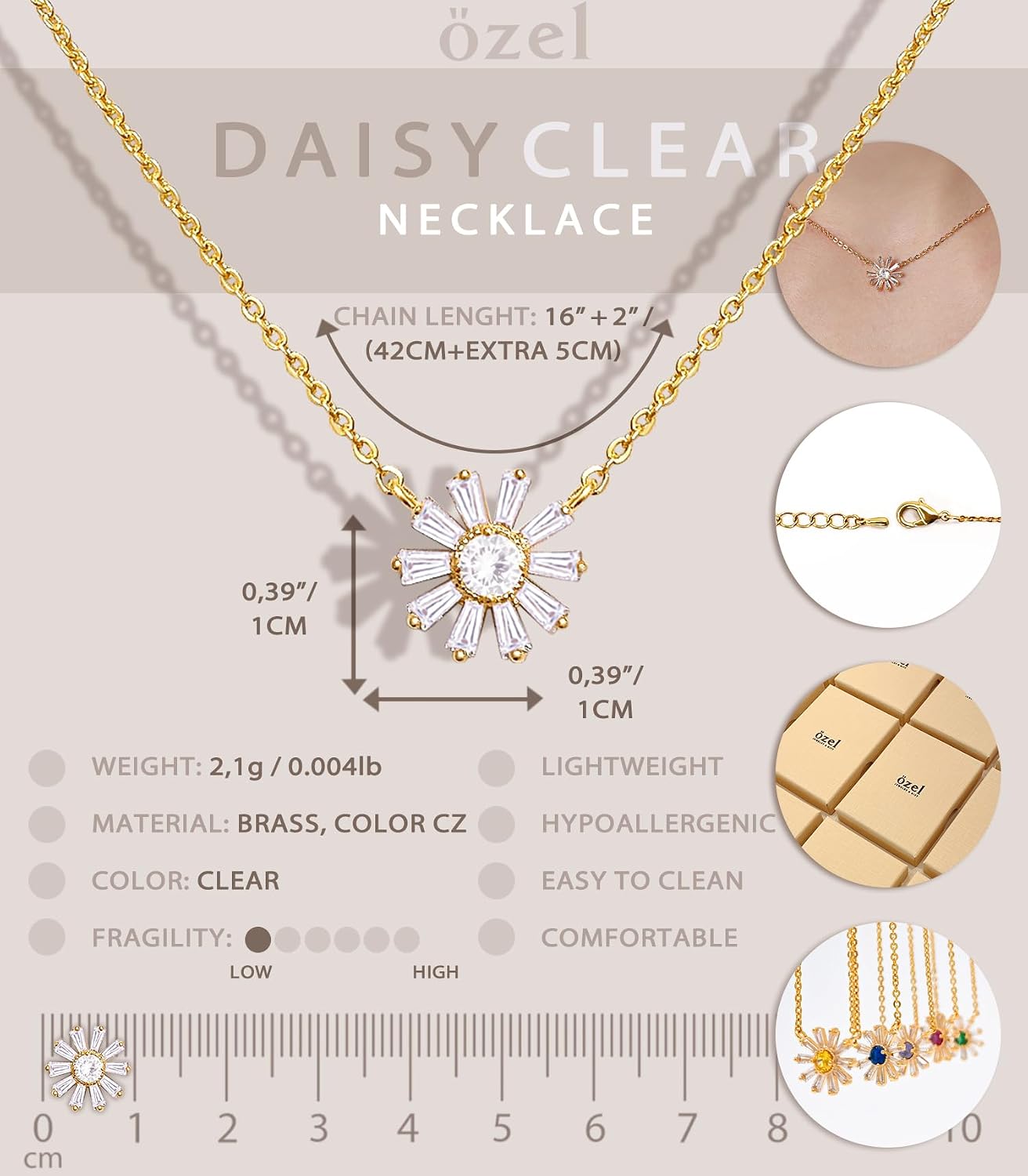 OZEL Handmade Lariat Necklace - 14K Gold Plated Y Chain - Cubic Zirconia Flower Pendant Necklace for Women