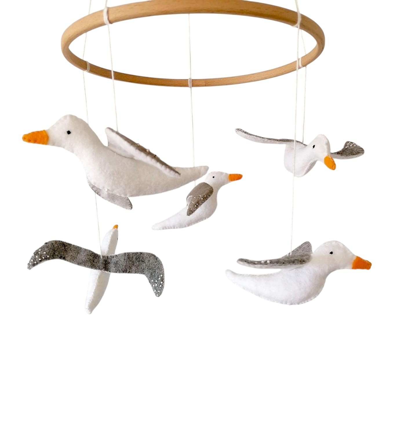 Seagull Baby Crib Mobile for Neutral Nursery,Sea Mew Cot Mobile,Baby Girl Boy Bedroom Birds Decor, Baby Shower Gift, Ocean Theme Decoration,Handmade Handcrafted