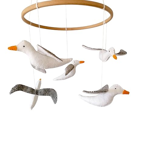 Gull Mobile For Nursery,Seagull Mobile,Sea Mew Mobile,Neutral Mobile For Girl Boy, Baby Shower Gift, Ocean Crib Mobile,Gray Gull Cot Mobile