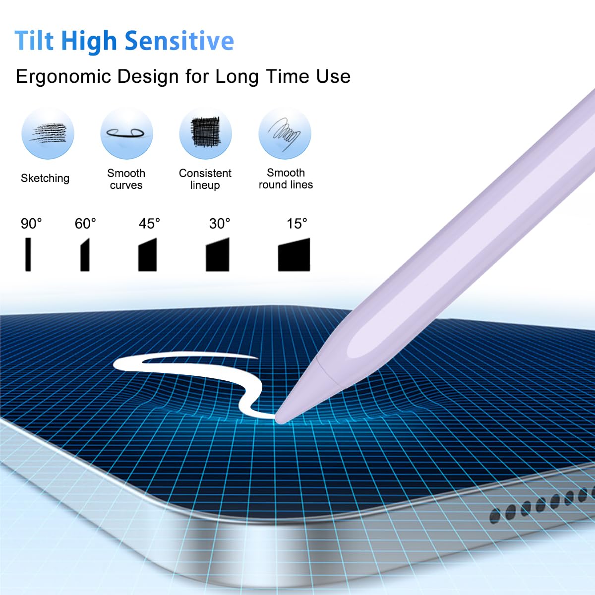 Stylus Pen for iPad, 5min Fast Charge Pencil for iPad/Pro/Air/Min 2018-2024, Pen for iPad with Tilt Sensitive& Palm Rejection& Magnetic for Professional Drawing, Writing, Working