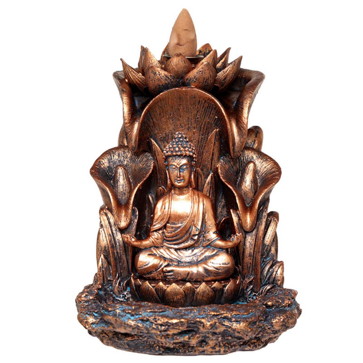 Puckator Gold/Cream Thai Buddha Lotus Backflow Incense Burner - Home Zen Meditation Decor Accessories - Incense Waterfall Cone Burner - Spiritual Feng Shui Gothic Goth Relaxation Gifts Gift - Desk Ornaments