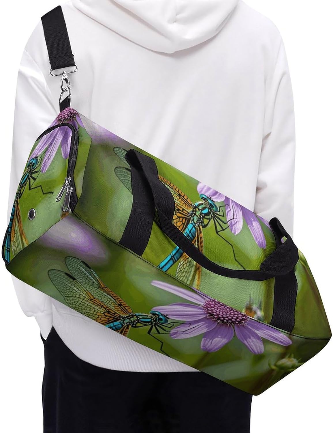 Gym Bag for Men Travel Duffle Bag Vintage Flower Plant Dragonfly Tote Bag Weekender Duffel Bag Weekender Bag for Sports