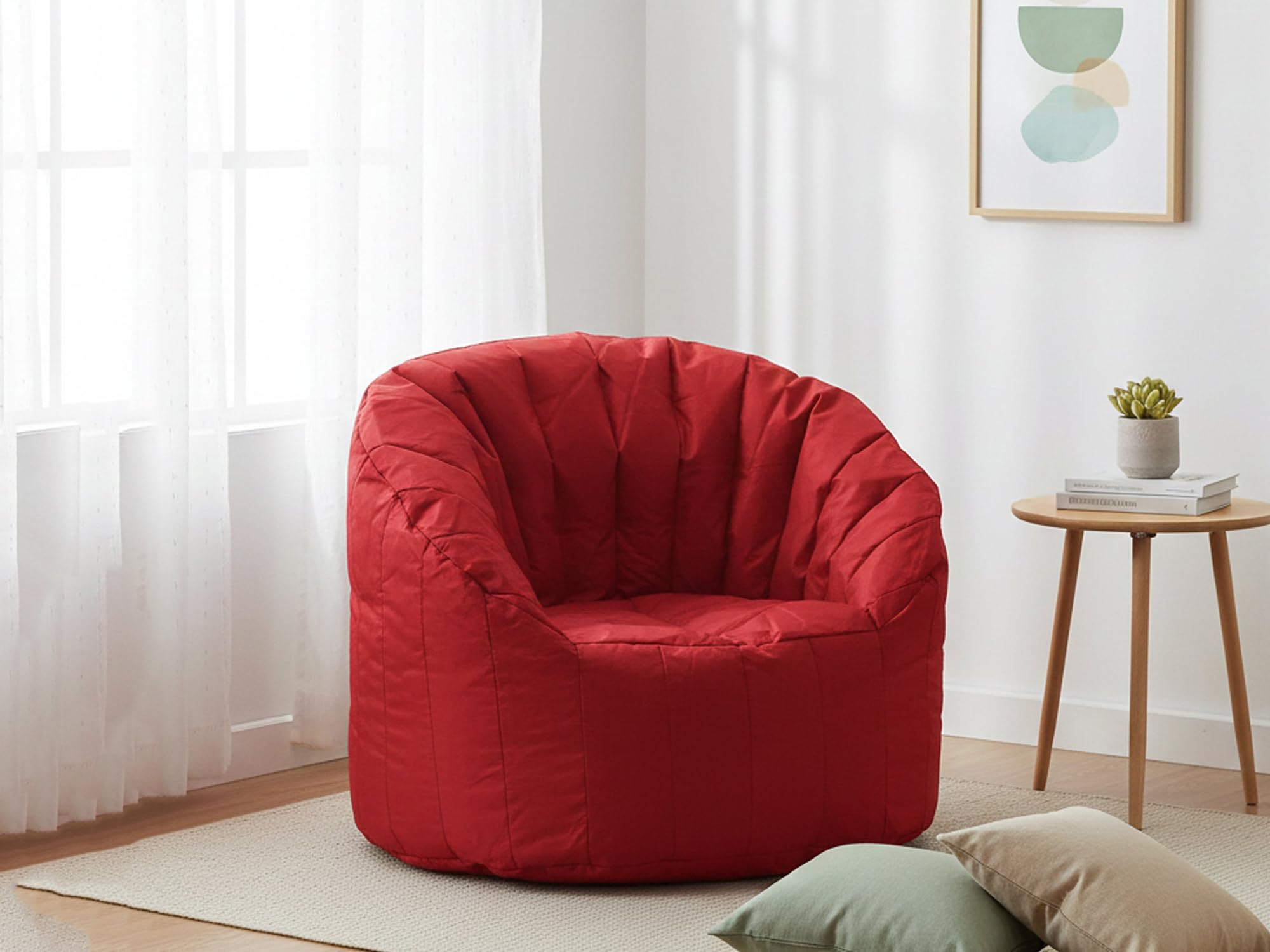 Dmora Fauteuil rond rembourré, couleur rouge, Dimensions 80 x 80 x 80 cm
