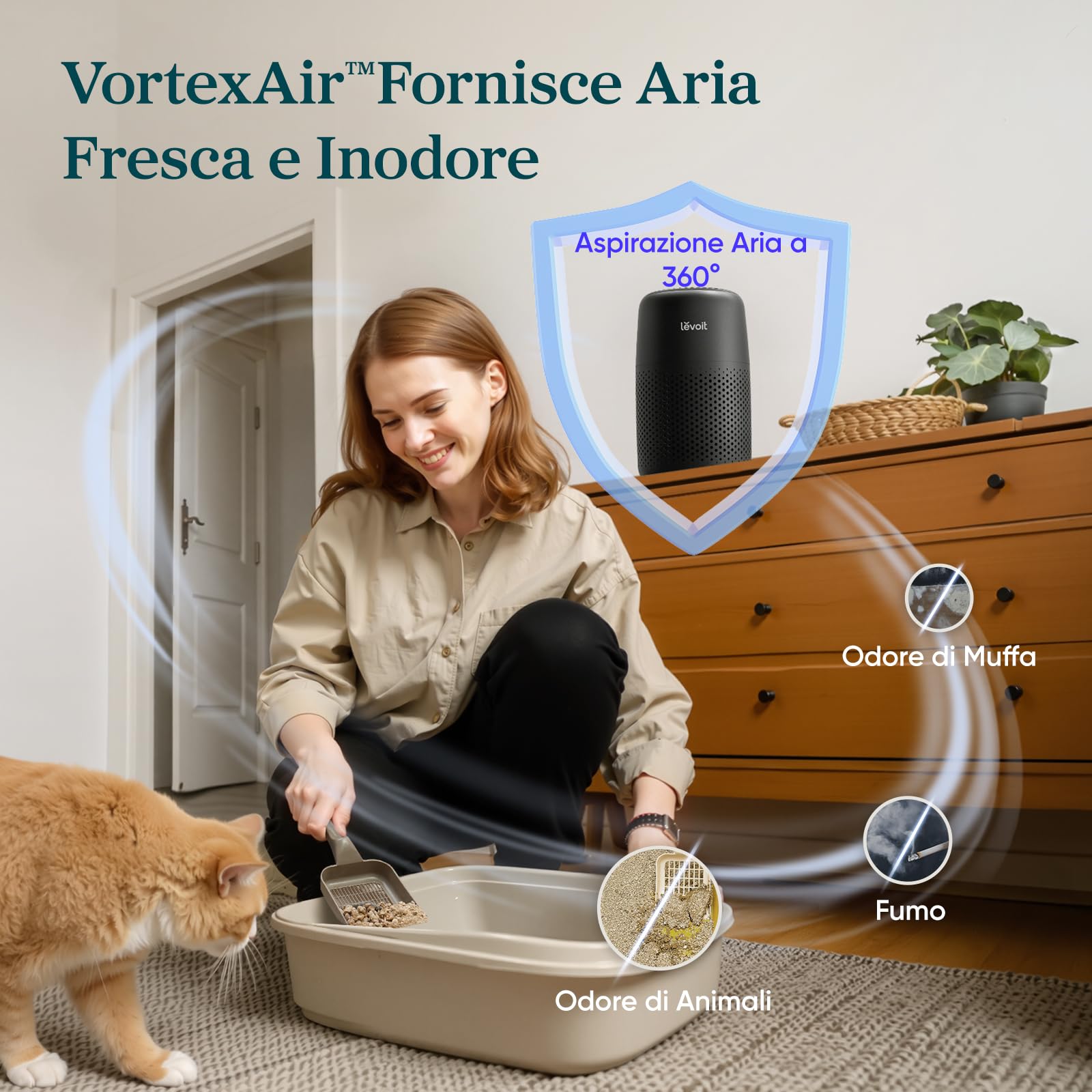 Levoit Purificatore d'Aria con Filtro HEPA, 7 Watt, per Cameretta, Nero — immagine 4 di 11