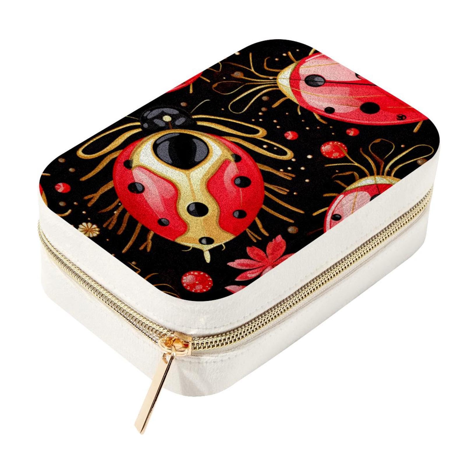 Boîte à bijoux de voyage velours coccinelle - Organiseur bijoux portable bagues colliers