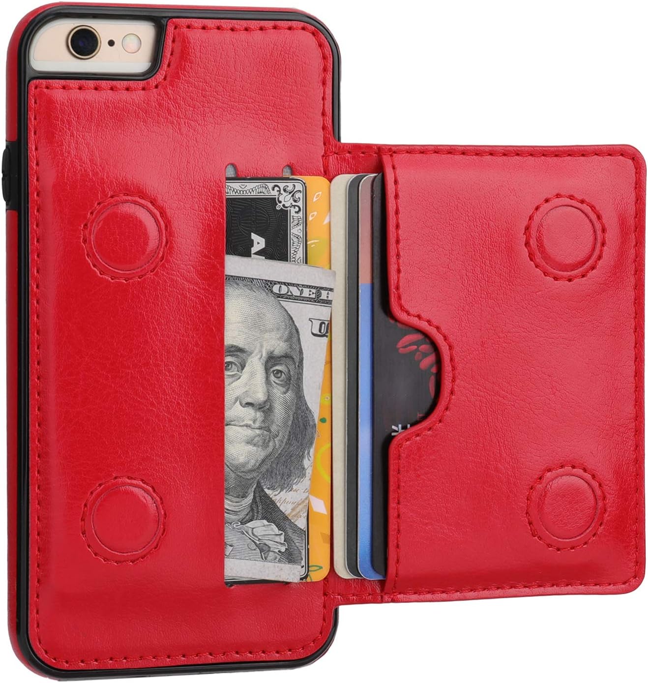 KIHUWEY iPhone 6 iPhone 6S Wallet Case with Credit Card Holder, Premium Leather Kickstand Durable Shockproof Protective Cover for iPhone 6/6S 4.7 Inch(Red)