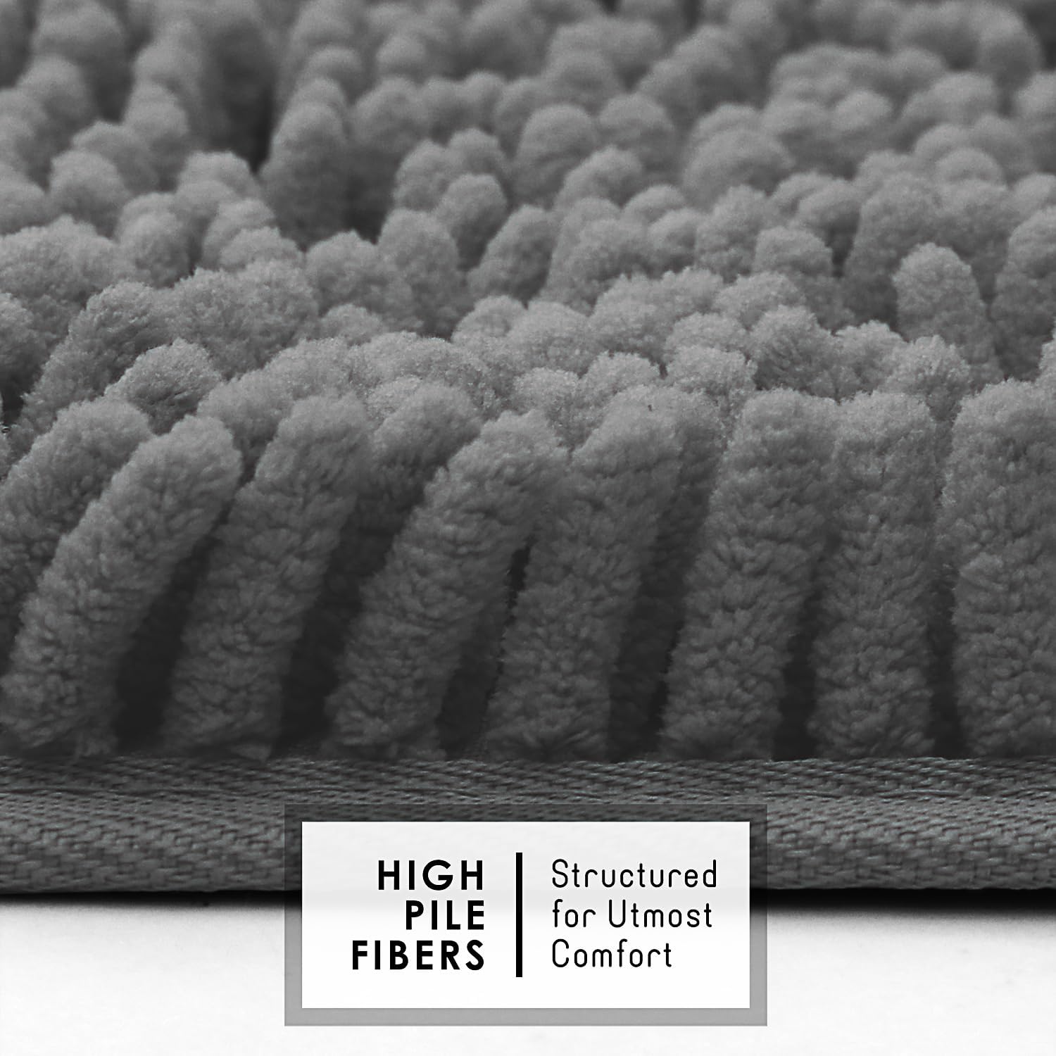 Hearth & Harbor Bathroom Rug Set, 2 Piece Chenille - Grey, Quick Dry, Non-Slip, Machine Washable - Bath Mat Size 17x24, 20x32 inches