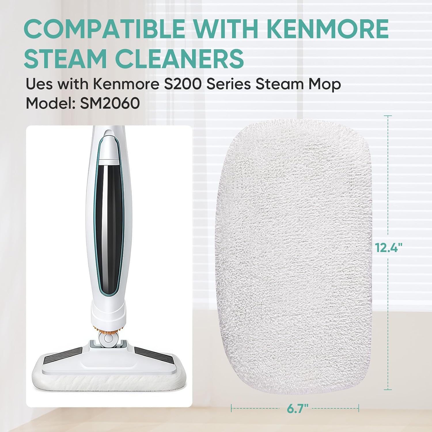 6 Pack SMP01 Microfiber & Washable Steam Mop Pads Compatible with Kenmore SM2060 S200 Series Floor Cleaning Steam Mop (White)