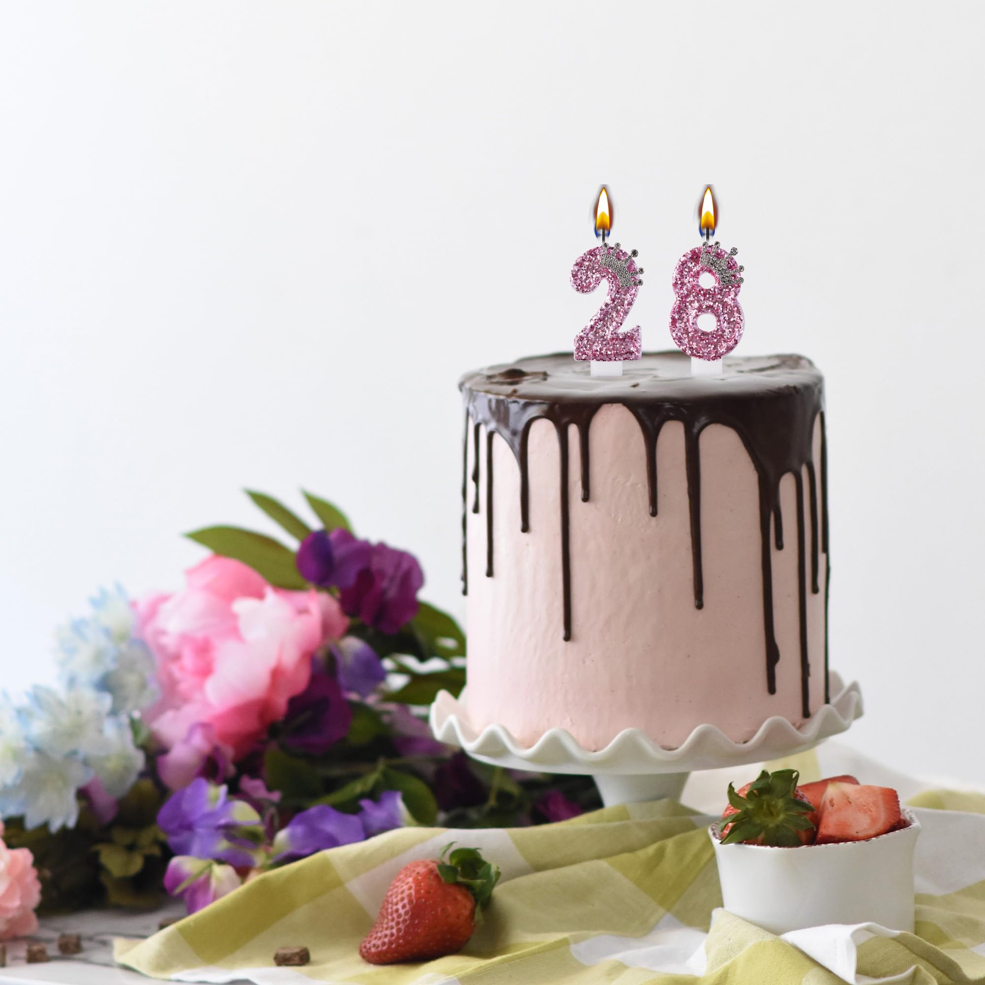 28 velas de cumpleaños 82, velas de pastel 28 82, velas de cumpleaños rosa número 28 82, decoración de pastel para fiestas, hombres y mujeres
