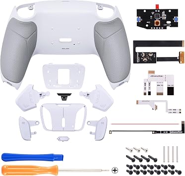 eXtremeRate PS5 Controller BDM-010 & BDM-020 Programmable Rear Paddle Plastic RISE4 Remap Kit, Redesigned White Back Case with Rubber Grip and Upgrade Board for PS5 Controller & 4 White Back Buttons -