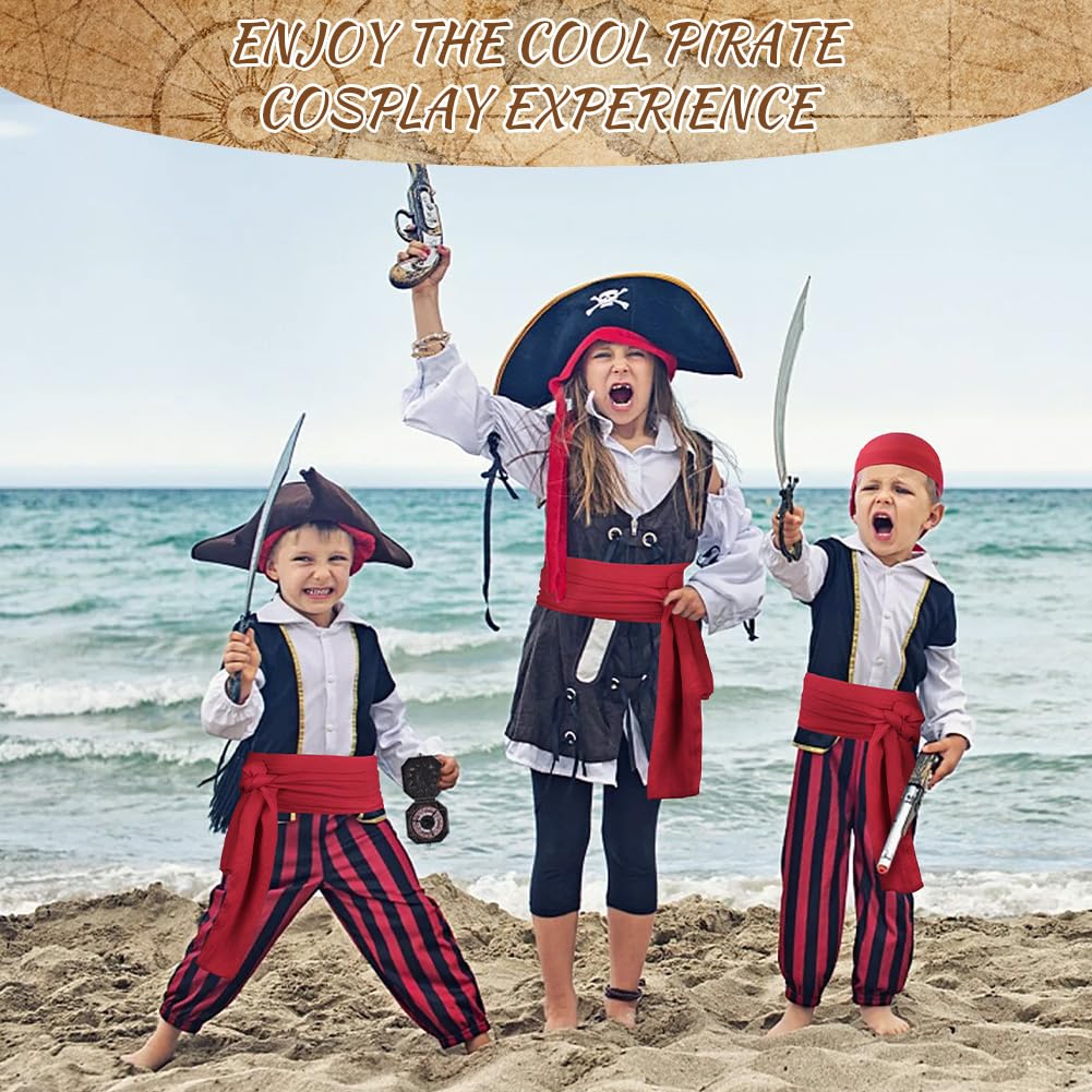 Alaoo Kit Accessori Pirata, Capitano Pirata Costume Accessori, Accessori Costume da Pirata con Cintura Bandana da Pirata, Accessori per Costume da Pirata per Halloween Carnevale Festa