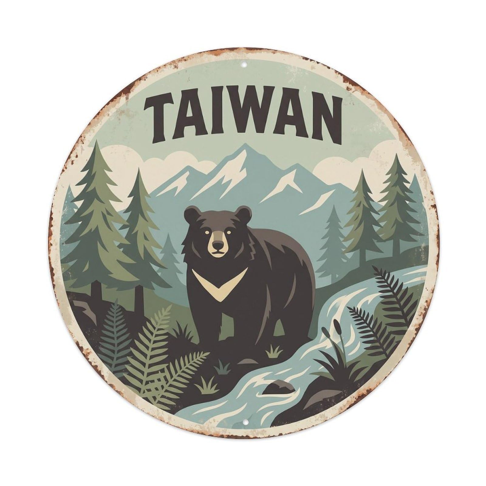Taiwan Formosan Black Bear Forest Vintage Metal Tin Sign Plaque Wall Decor for Cafe, Club Bar, Office, Garden Metal Poster 8x8Inch
