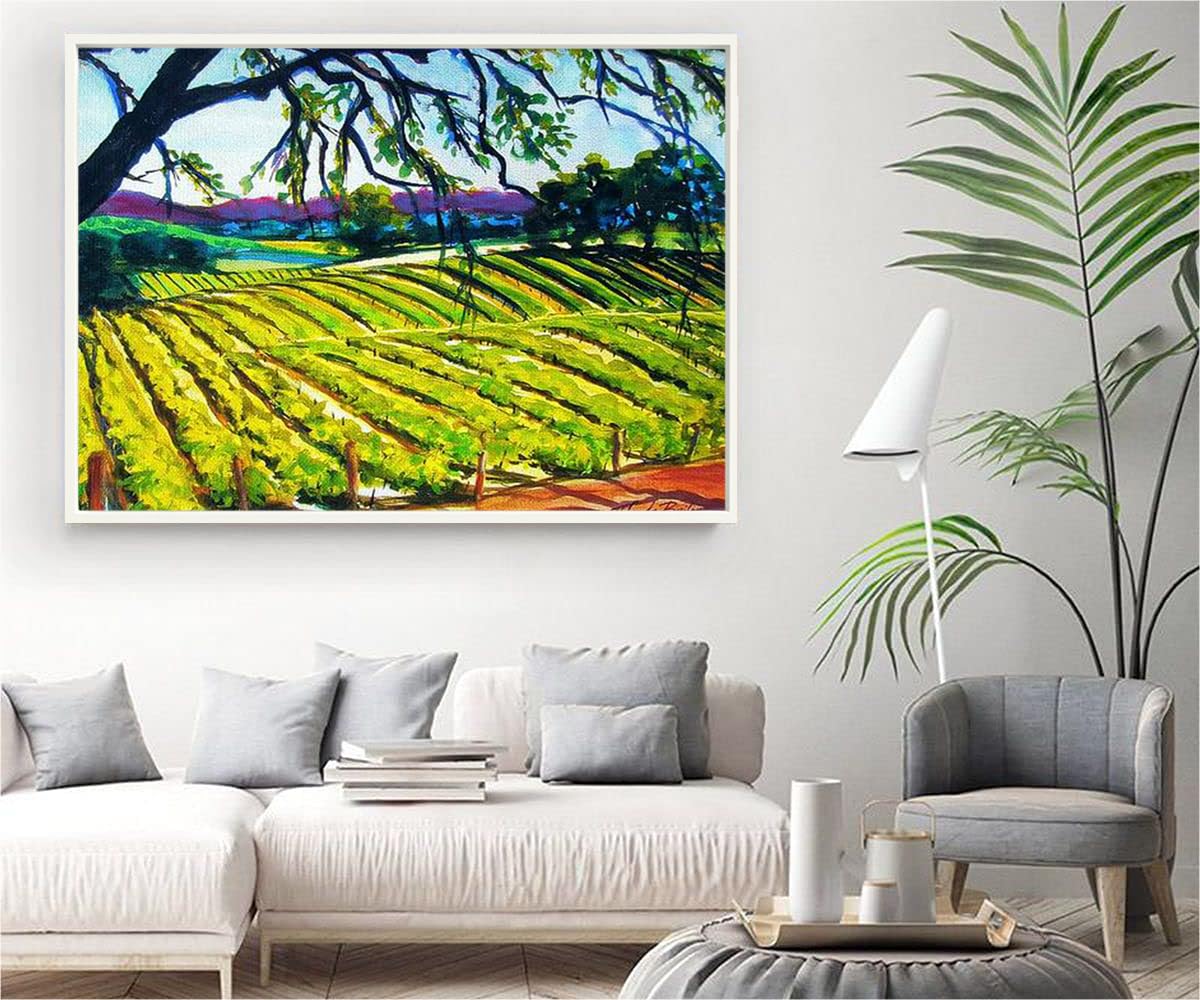 VERRE ART Printed Framed Canvas Painting for Home Decor Office Wall Studio Wall Living Room Decoration (34x22inch White Floater) - Peachy Canyon Vines