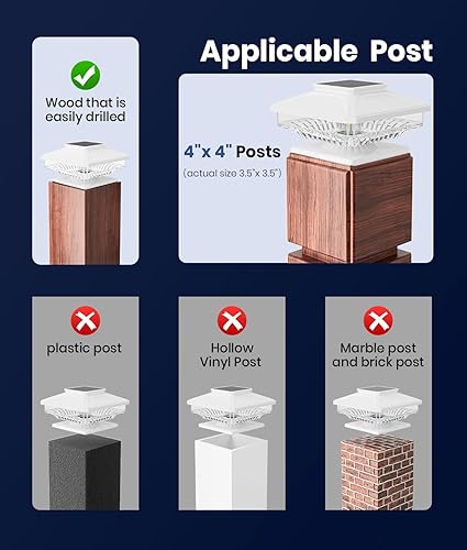 Miniatura 2 de Paquete de 6 luces solares de alto brillo, no poste hueco IP65 impermeable 4 x 4 luces solares para poste de poste de 4 x 4 para jardín, patio,