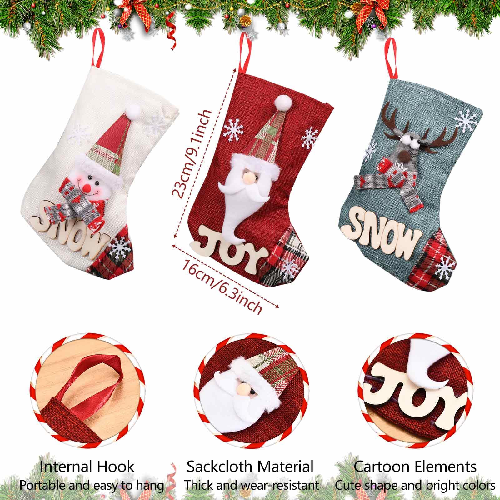 Calze Di Natale Personalizzate - Set Da 3 Pezzi In Lino | Con Motivi Natalizi Per Camino E Albero