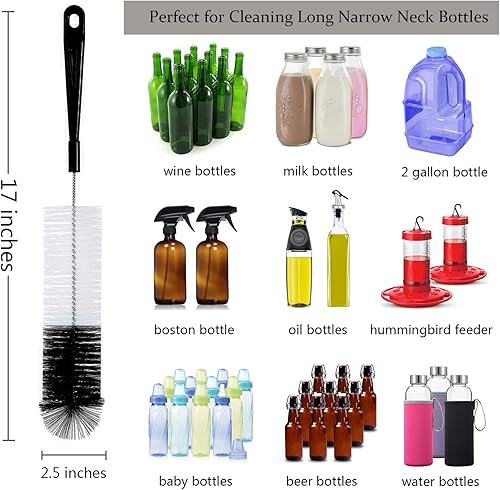 Miniatura 2 de ALINK - Juego de 5 cepillos de limpieza para botellas, mango largo, limpiador de botellas negras para lavar botellas estrechas de vinocerveza,