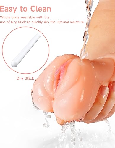 Miniatura 8 de Masturbador masculino 3 en 1 realista coño de bolsillo con palo de secado, juguete sexual masculino de doble extremo, lengua bucal, vagina