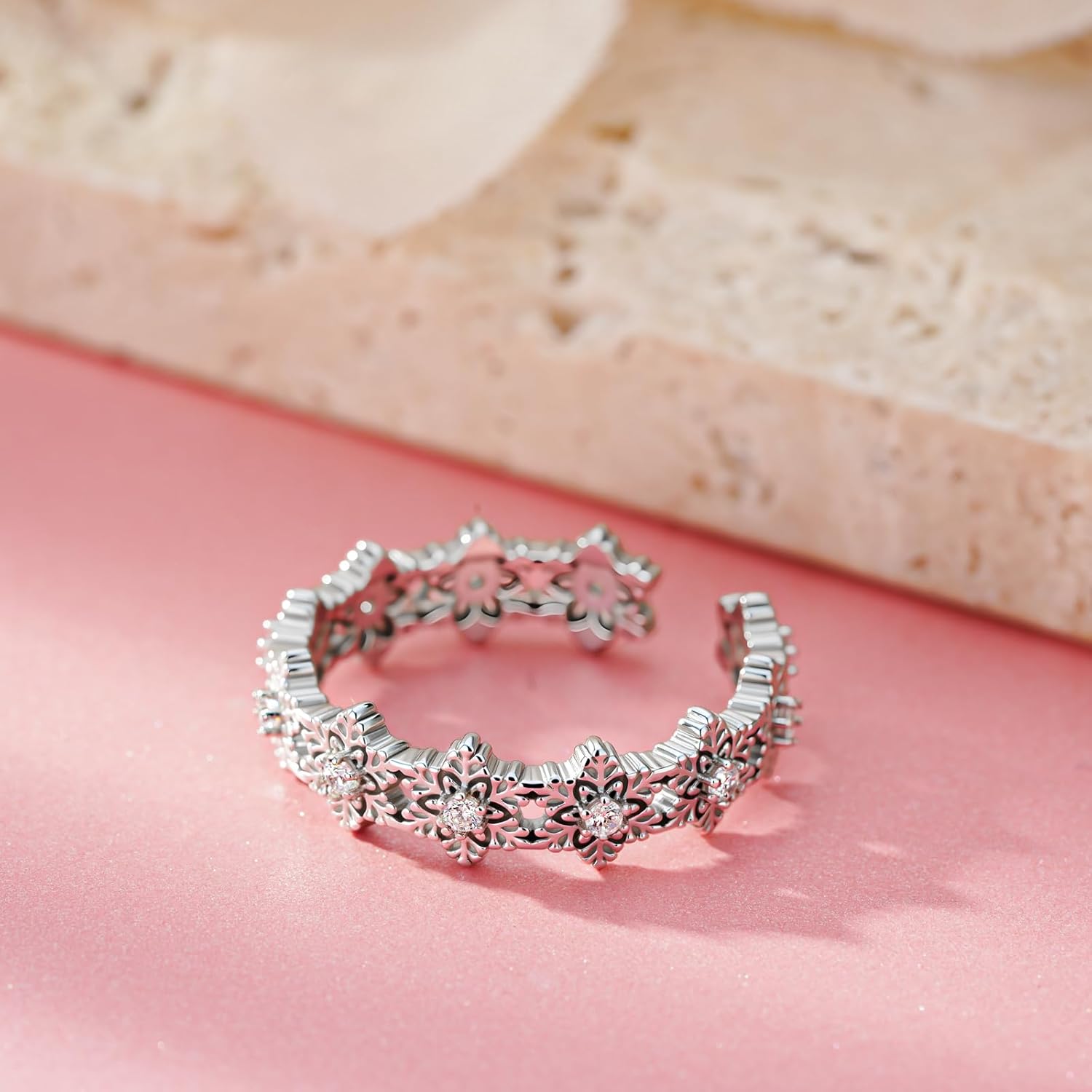 Snowflake Ring for Women 925 Sterling Silver Christmas Ring Snowflake Jewelry Christmas Gifts for Women