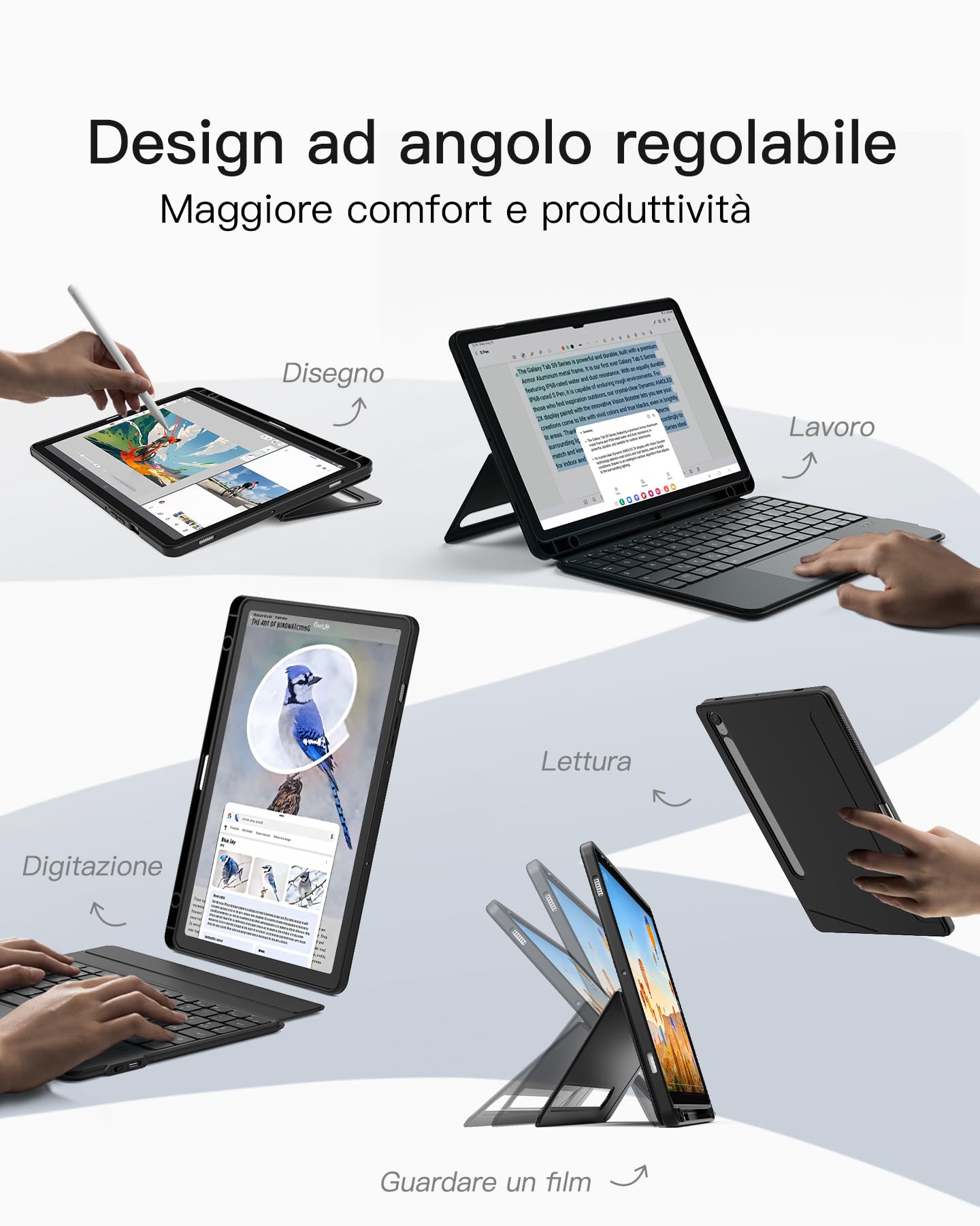 Inateck Custodia con tastiera per Samsung Galaxy Tab S10 Lite/S10 FE/S9 FE/S9, tastiera per tablet verticale/orizzontale, supporto rimovibile, con touchpad, QWERTZ, AceTouch N0064