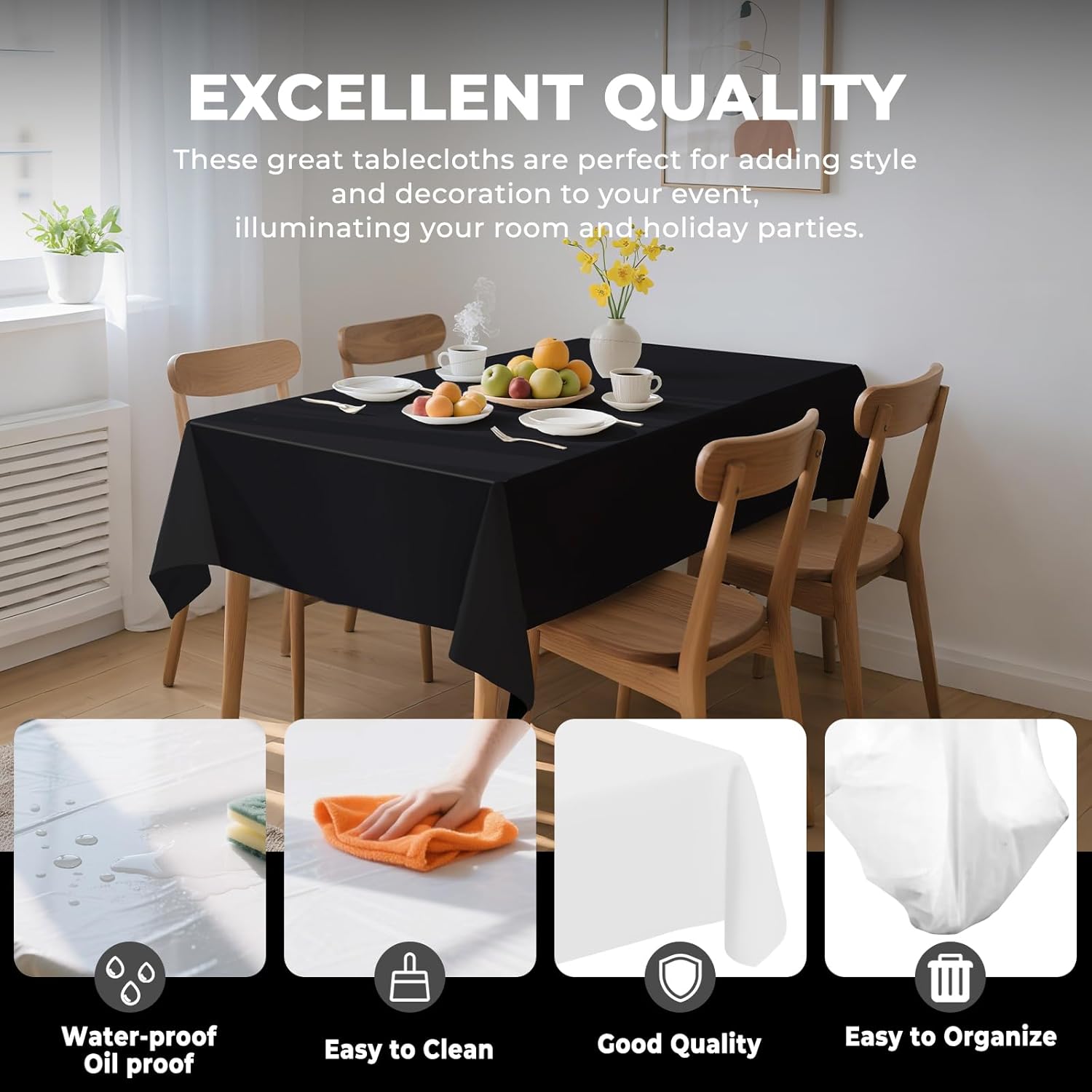 54 Inch X 300 Feet Plastic Table Cover Roll Premium Disposable Plastic Tablecloth for All Type/Shape Tables | Picnic, Party, Banquet, Birthdays, Weddings (Black, 54 Inch X 300 Feet) - Image 3