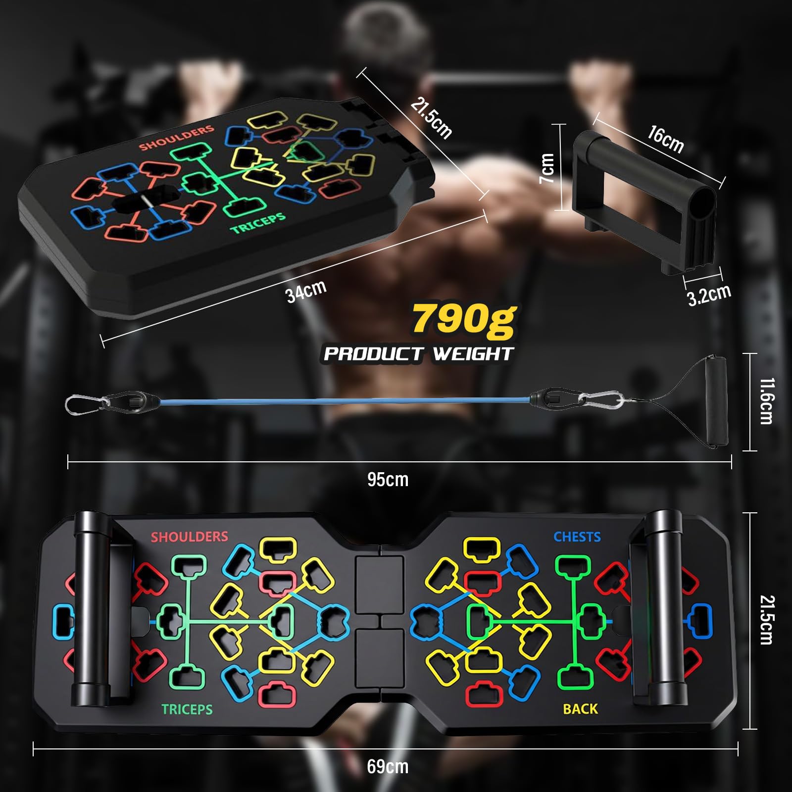 Push up Board 26 in 1, Flessioni Attrezzi, Allenamento Palestra in Casa Gym, Maniglie Antiscivolo & Corda Elastica, Allenamento Muscolare & Della Forza, Piega Portatile,Tavola per Flessioni