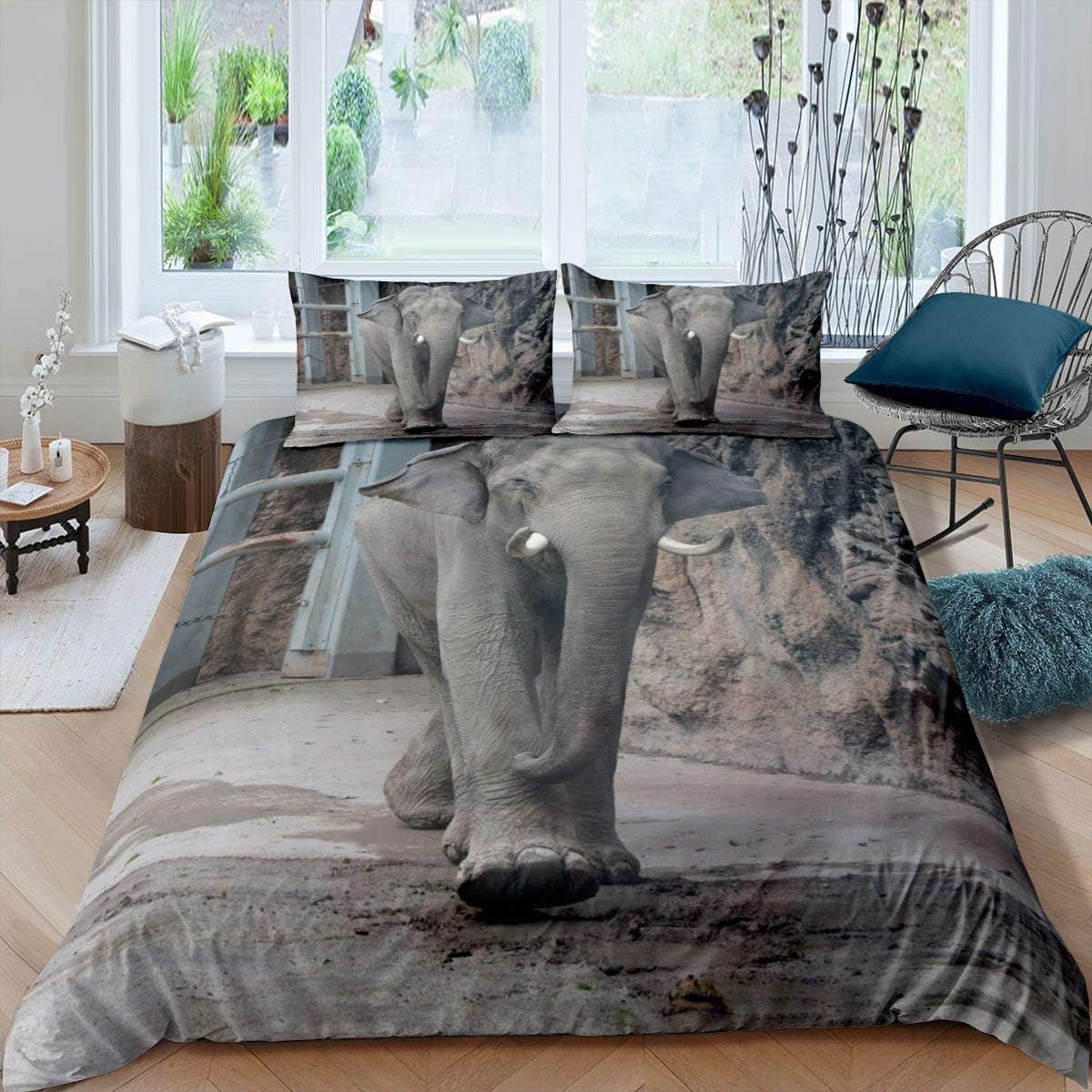 Housse de couette éléphant antiprofilage 100% microfibre sans repassage pour lit 200x200