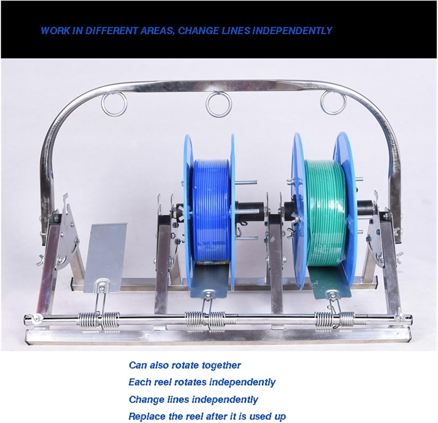 Commercial Grade Single Axis Cable Rack - Industrial Wire Dispenser with 3 Reels for Electrical Cables - Durable Pay-off Solution for Retail and Industrial Use (Red)