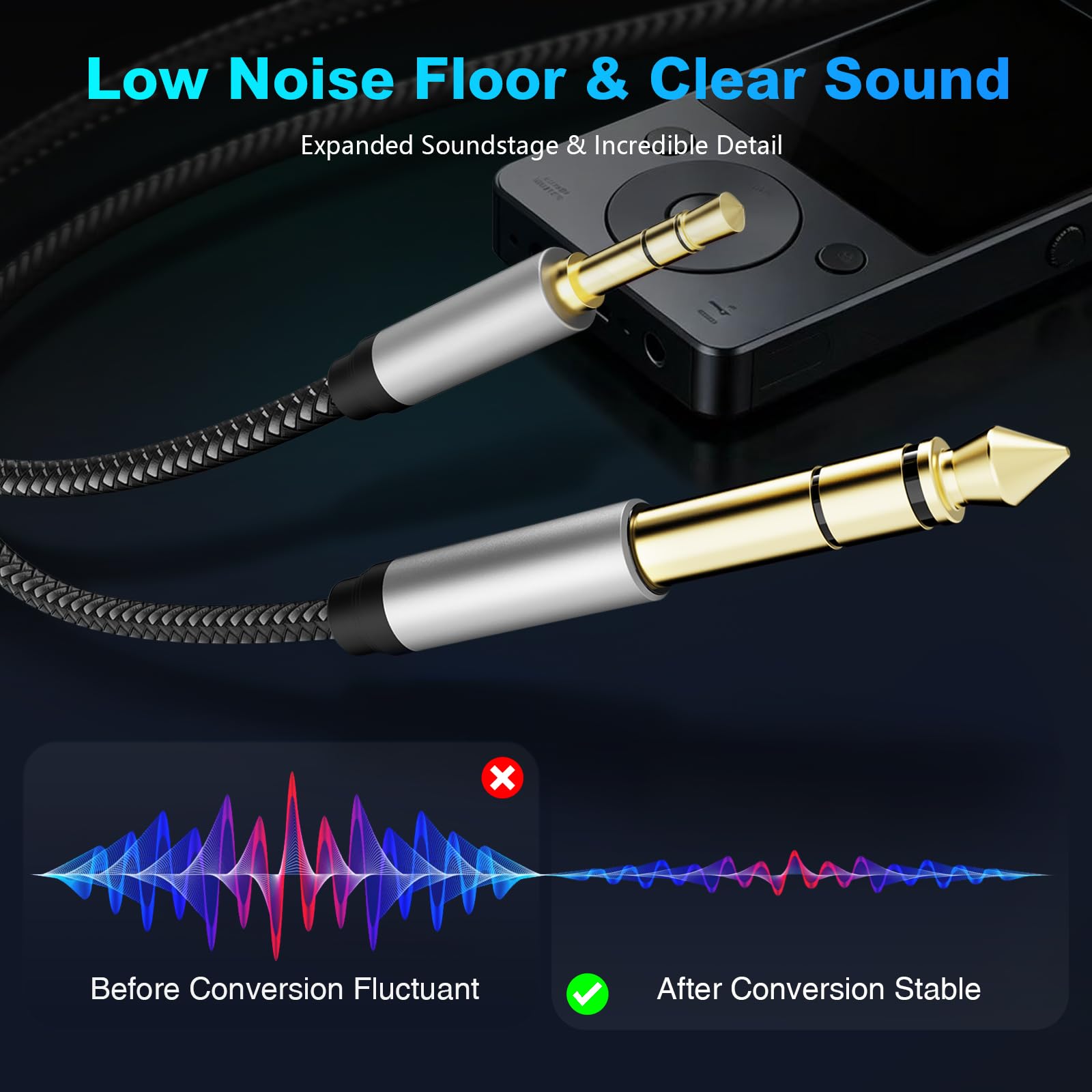 Cavo audio da 3,5 mm a 6,35 mm, 1,8 m, terminale placcato oro, alloggiamento in lega di zinco, da maschio TRS da 3,5 mm a 6,35 mm maschio TRS da 6,35 mm, in nylon intrecciato, cavo audio stereo per