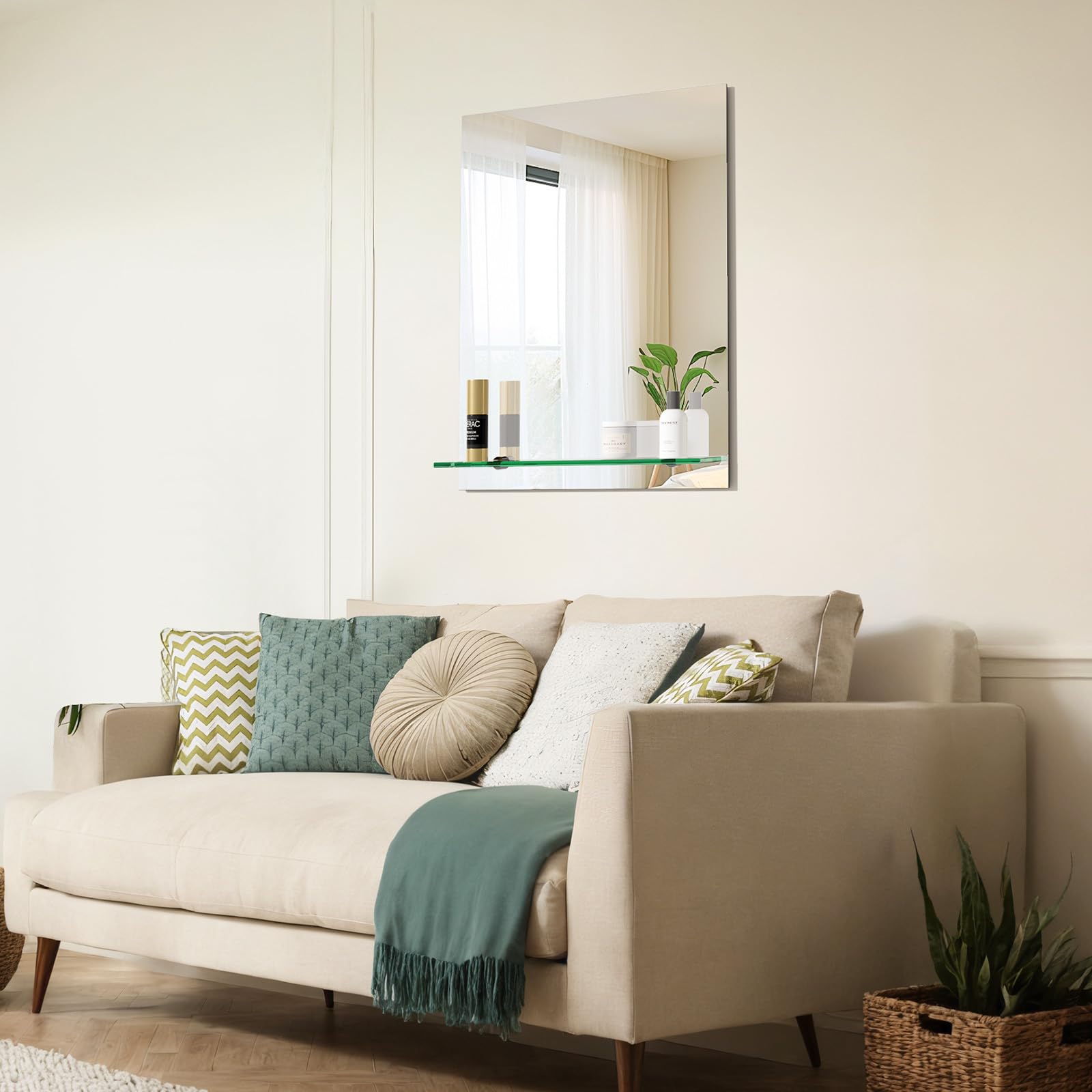 S'AFIELINA Espejo Baño con Estante 80x60 cm, Espejo de Pared | Espejo de Baño con Estante, Diseño Decorativo para Entrada, Dormitorio y Salón, Organizador de Pared Moderno