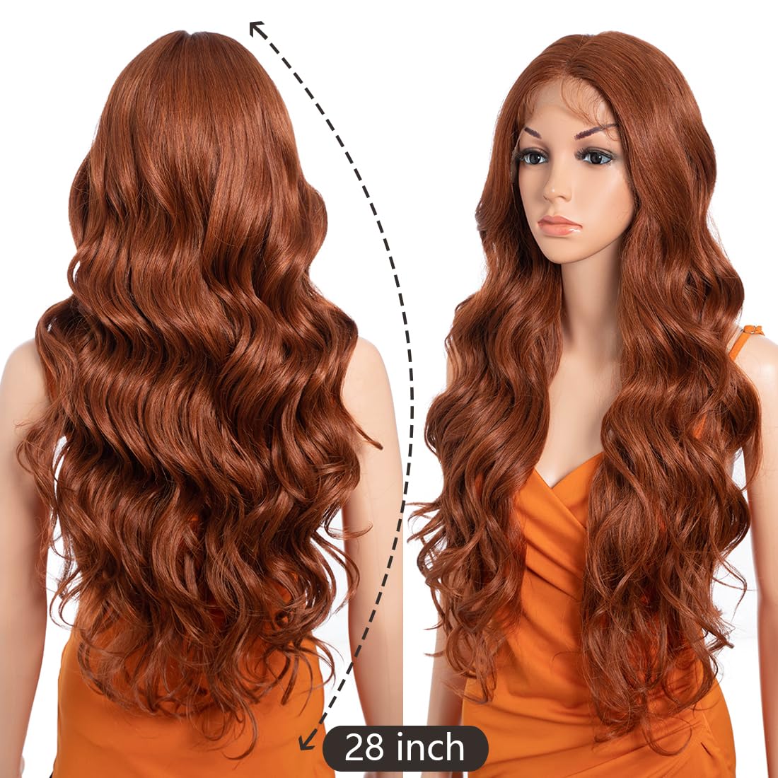 Long Lace Front Deep Wavy Synthetic Wig with Highlights - 28 Inch Middle Part Long Loose Wavy Curl Wig for Daily Use - 130T# - Image 4