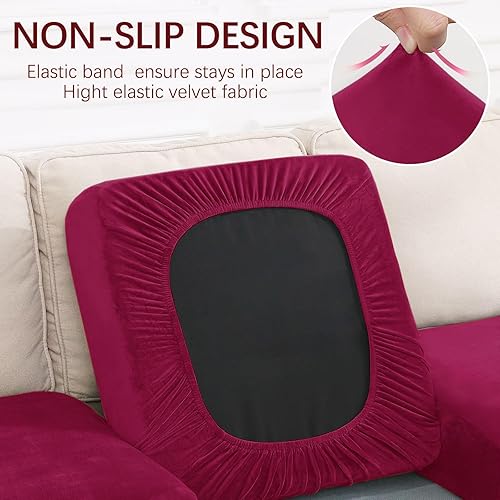 Vista 30 de hyha Fundas de cojín de terciopelo para sofá, fundas elásticas para asiento de sofá modular, en forma de L para sofá seccional, funda de cojín suave