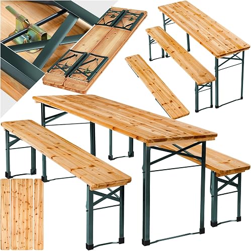 tectake® Ensemble de Table Pliante Exterieur et 2 Banc en Bois d 