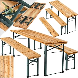 tectake® Bierzeltgarnitur klappbar, Biertisch Klapptisch mit 2X Bierbank, Gartenmöbel Set, Camping Zubehör, Klapptisch Esstisch, Camping Tisch faltbar, Balkontisch, Campingtisch klappbar