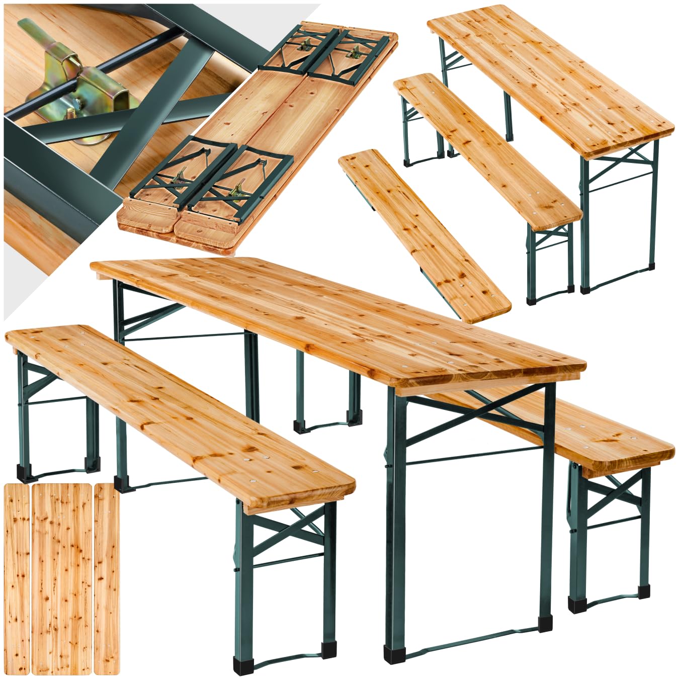 tectake® Bierzeltgarnitur klappbar, Biertisch Klapptisch mit 2X Bierbank, Gartenmöbel Set, Camping Zubehör, Klapptisch Esstisch, Camping Tisch faltbar, Balkontisch, Campingtisch klappbar