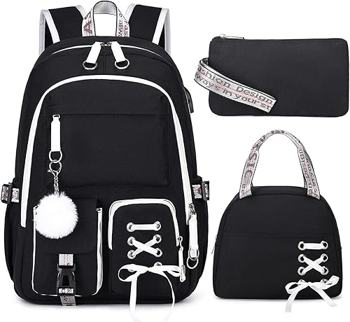 ACESAK Mochilas para niñas, adolescentes, niños, escuela primaria, secundaria, universidad, mochila escolar para niños, Negro -
