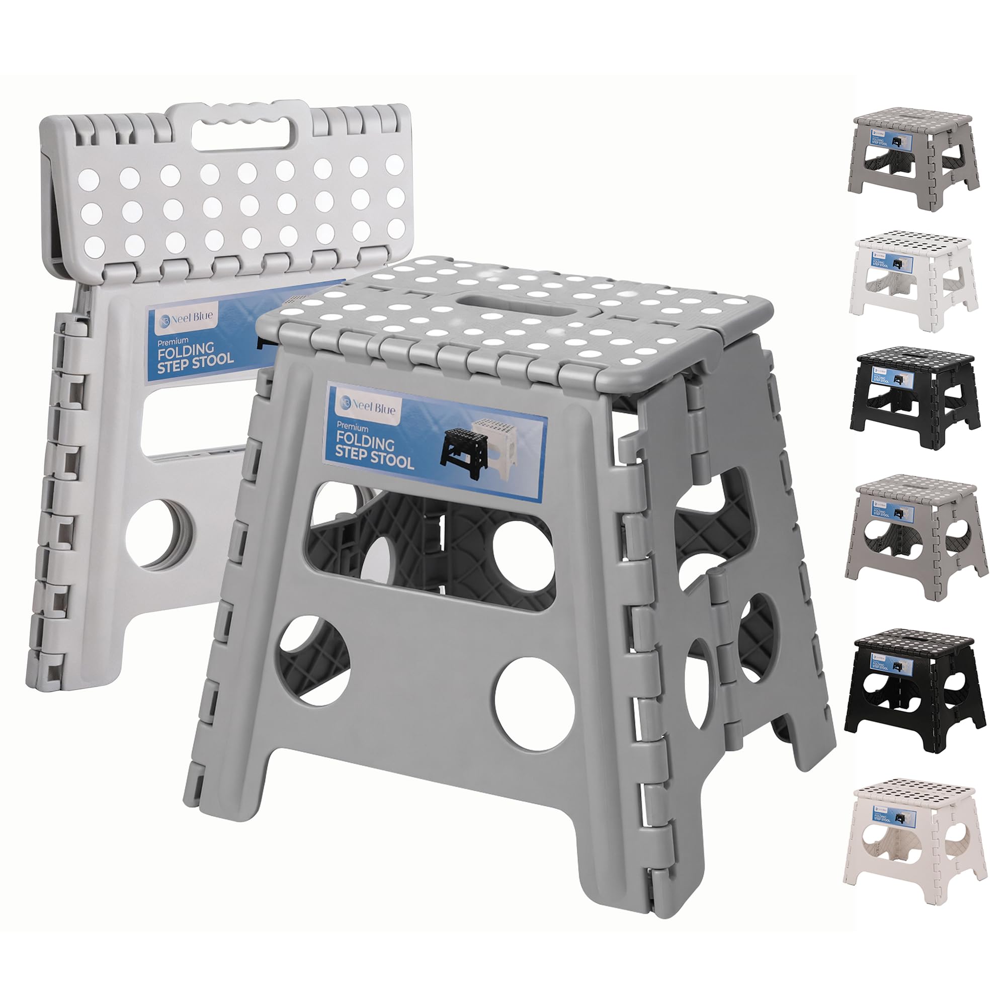 Light Grey - 13inch Foldable Step Stool for Adults & Children – Heavy Duty Plastic Compact, Collapsible Stool for Home, Bathroom, Garage, Office, Picnic – Non-Slip Design, Weight Capacity 330lbs