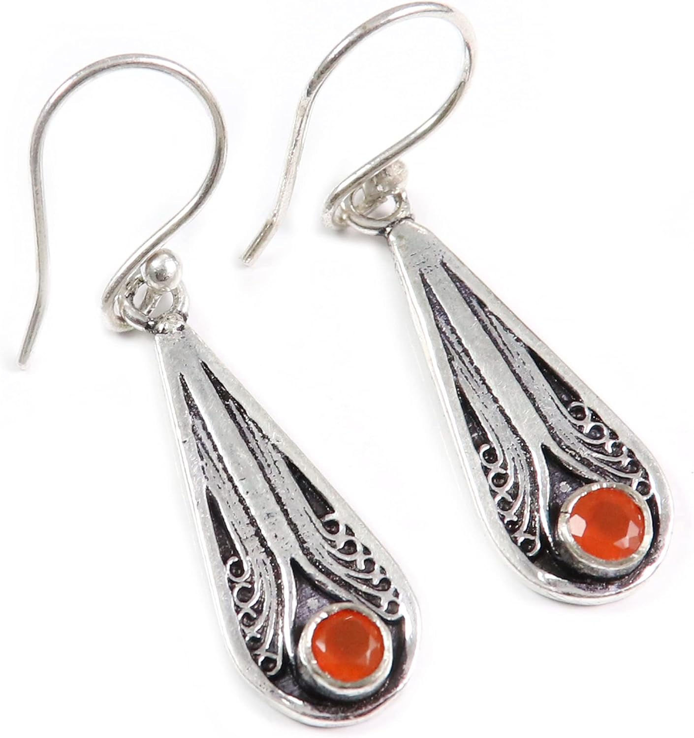Goyal Exports Garnet Faceted Black Onyx Green Onyx Rutilated QuartzGemstone 925 Sterling Silver Drop Dangle Earring Handmade Jewelry SEG06