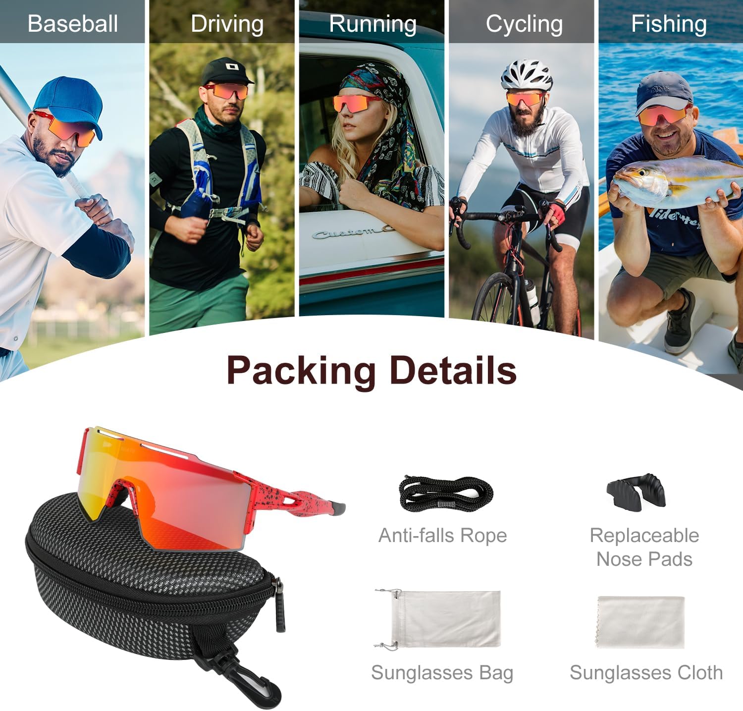 IX INOXTO Sports Sunglasses for Men Women Cycling Sunglasses Lightweight TR90 Frame UV400 Protection Goggles for Baseball Run - Image 8