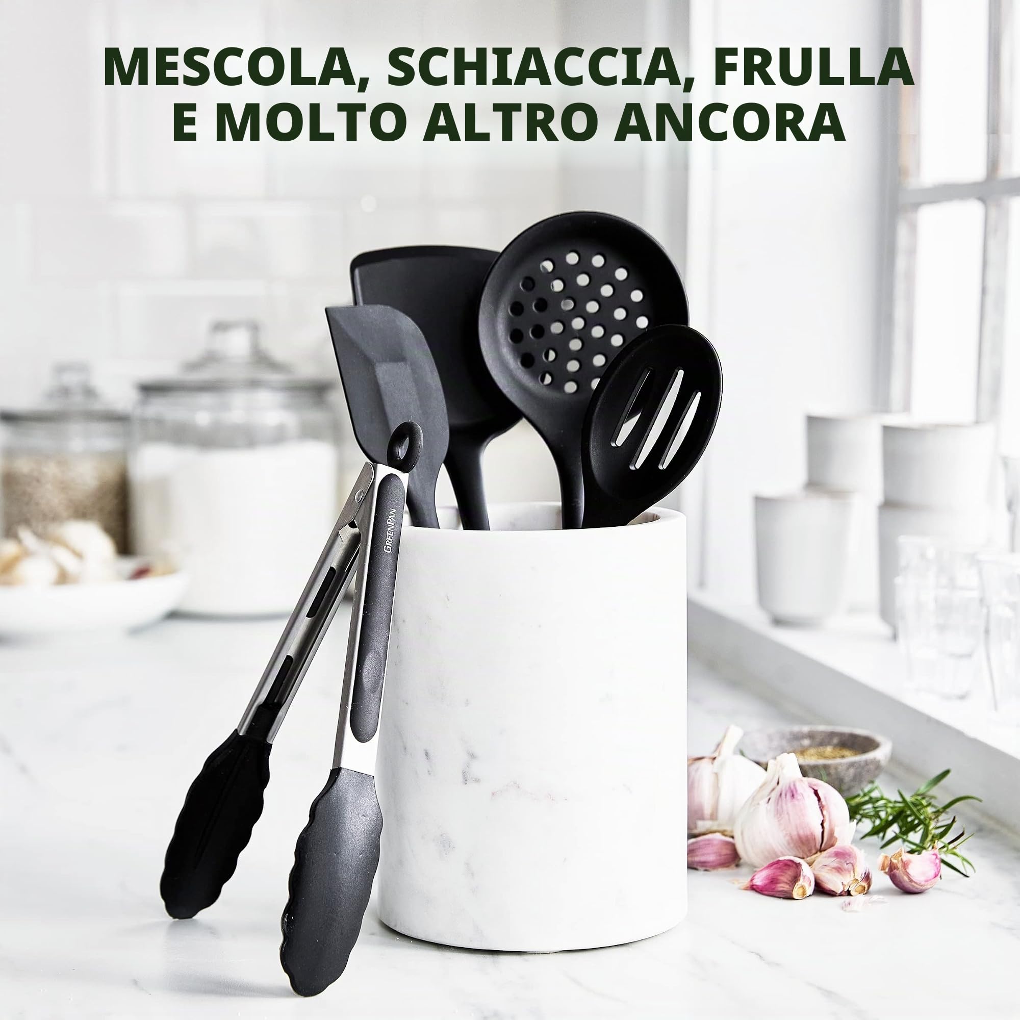 GreenPan Set di utensili da cucina, 5 pezzi, nero