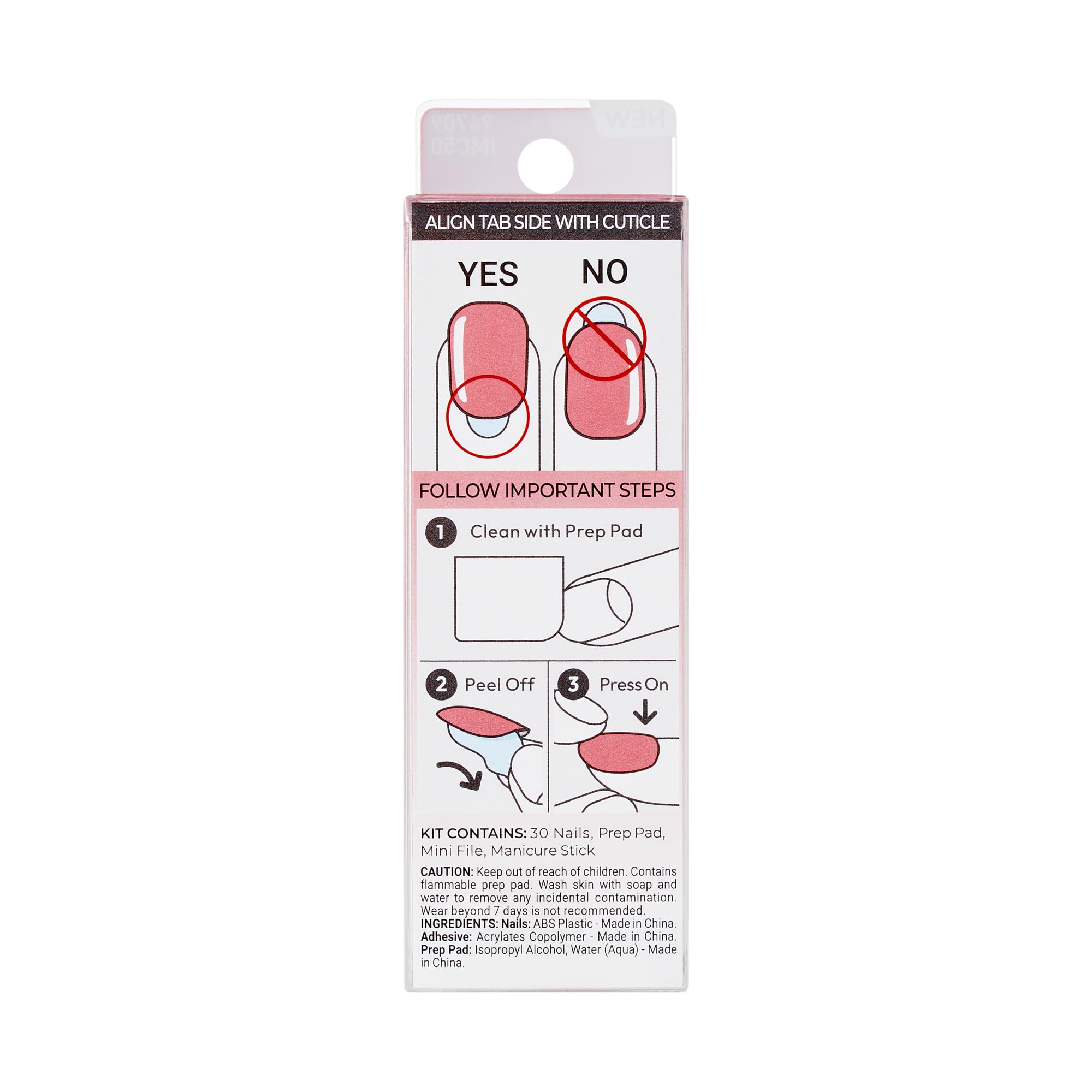 imPRESS Color Manicure, Samoprzylepne Paznokcie, Model "Beat The Heat", 30 Sztuk - Różowe Ombre/Baby Boomer, Krótki Owal (Bez Kleju, Gotowe w Minutę)